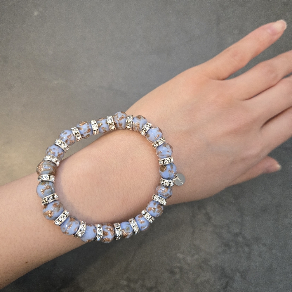 NEW Authentic Murano Glass Symphony Stretch Bracelet Periwinkle In Silver Tone